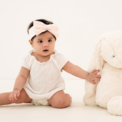 Baby Girl Bubble Romper in White Pointelle Cotton by Le Petit Society — image 5