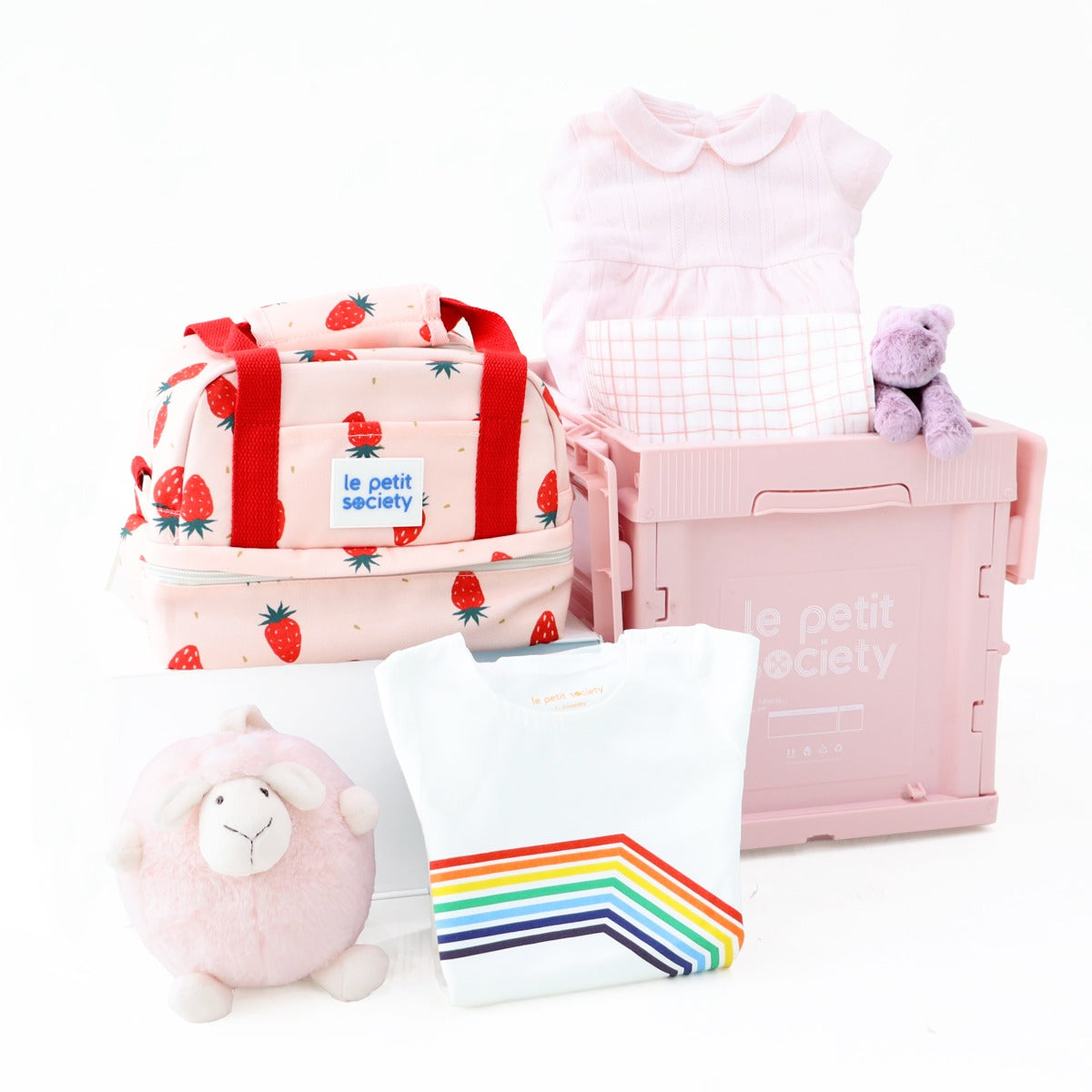 Le Petit Society's pink baby girl gift hamper.