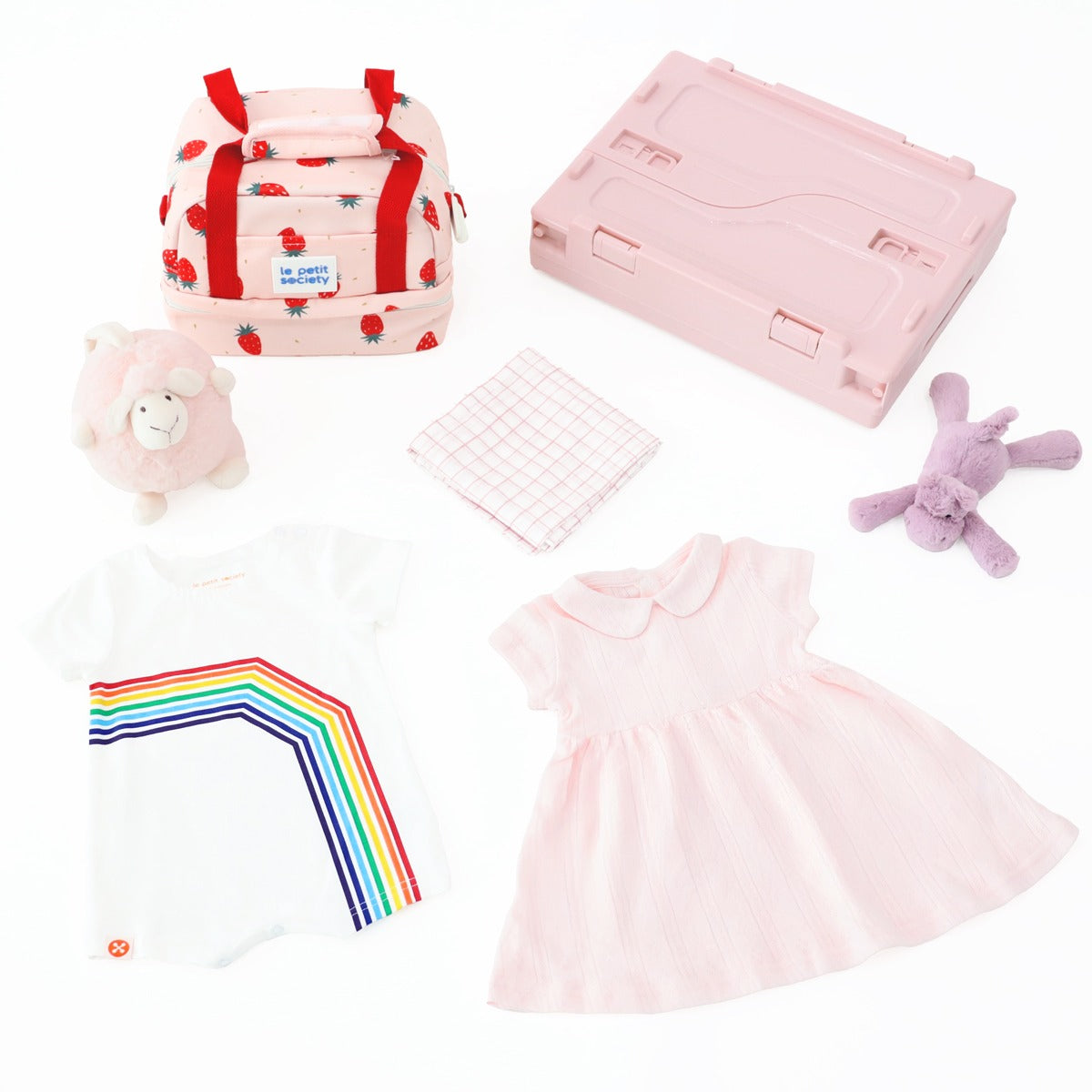 A pink baby girl gift hamper by Le Petit Society.