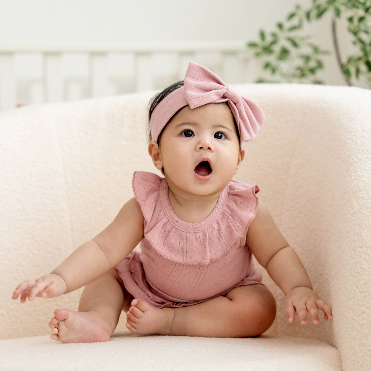 Baby Girl Ruffle Top in Plum Pointelle Cotton by Le Petit Society — image 10