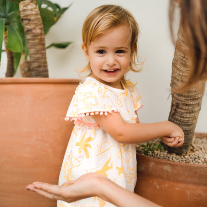 Resort Series - Baby Girl Flutter Sleeves Baby Doll Dress in Island Print by Le Petit Society — image 4
