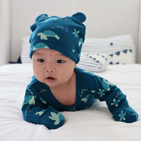 Baby Organic Bear Hat in Turtle Print by Le Petit Society — image 2
