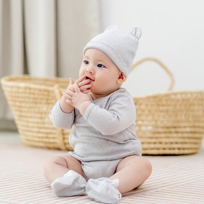 Baby Organic Long Sleeve Kimono Romper in Grey by Le Petit Society — image 12