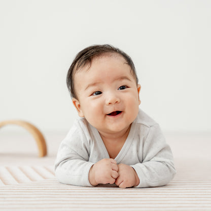 Baby Organic Long Sleeve Kimono Romper in Grey by Le Petit Society — image 7