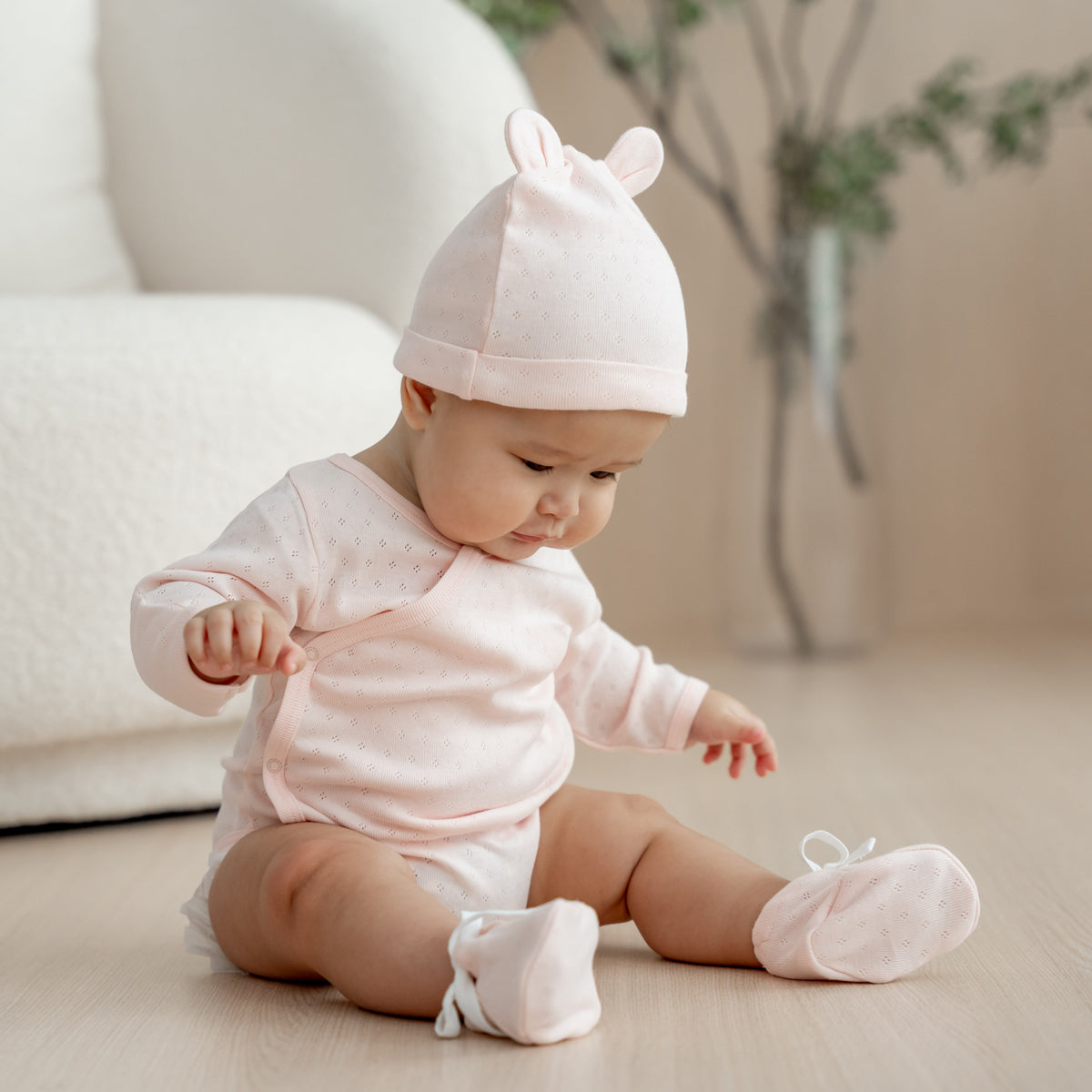 Baby Organic Long Sleeve Kimono Romper in Pink by Le Petit Society — image 6