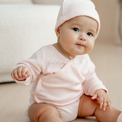Baby Organic Long Sleeve Kimono Romper in Pink by Le Petit Society — image 13