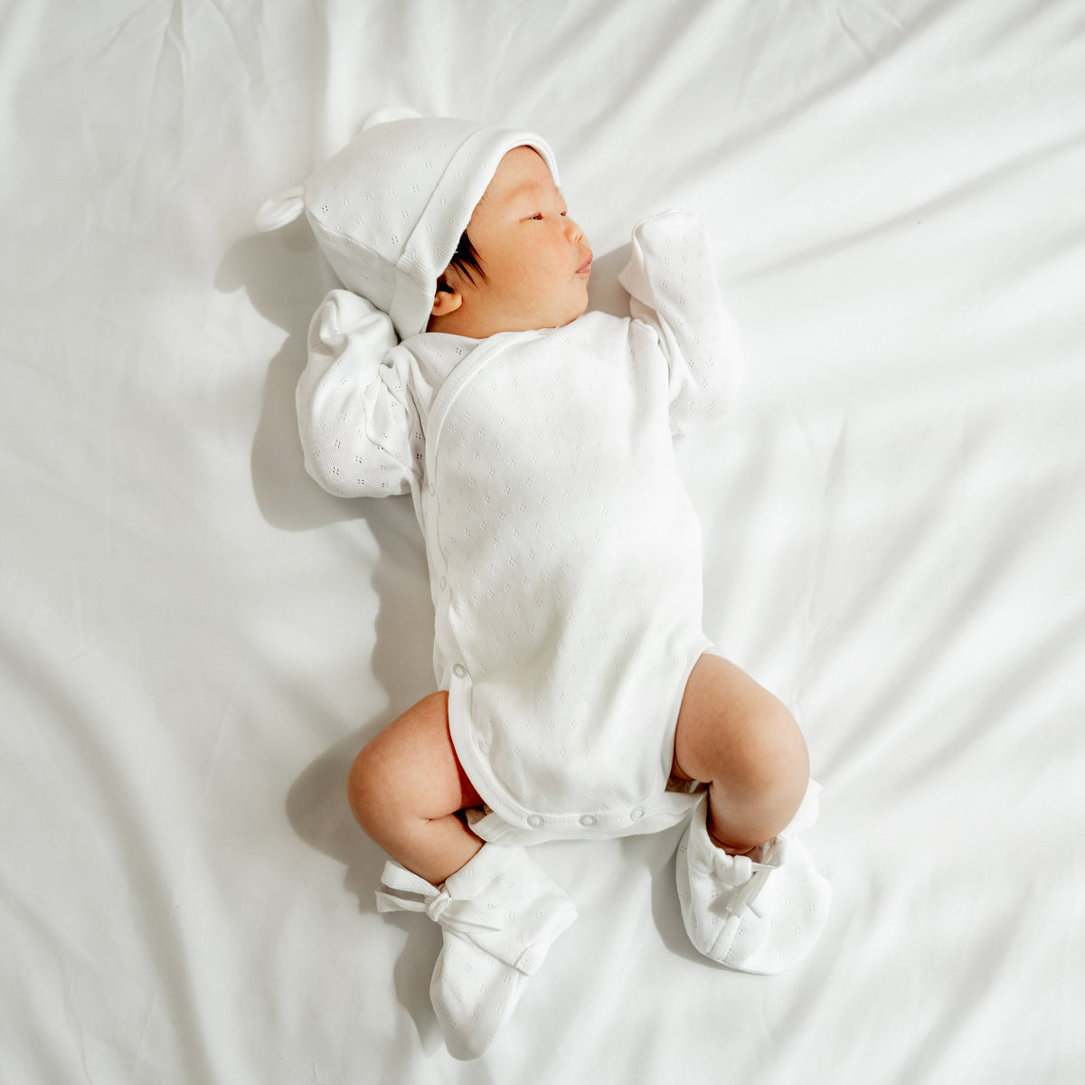 Baby Organic Long Sleeve Kimono Romper in White by Le Petit Society — image 12