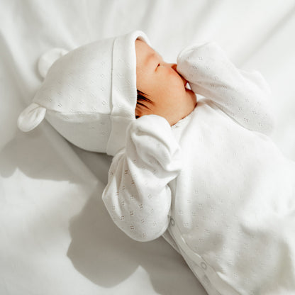 Organic Baby Bear Hat in White by Le Petit Society — image 4