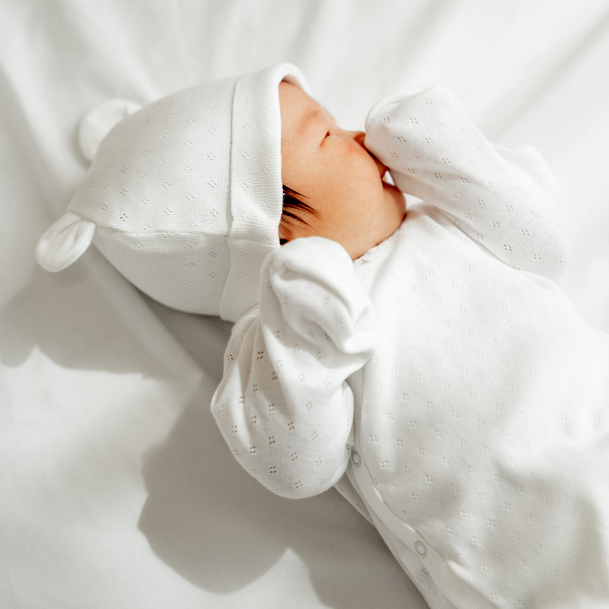 Baby Organic Long Sleeve Kimono Romper in White by Le Petit Society — image 2