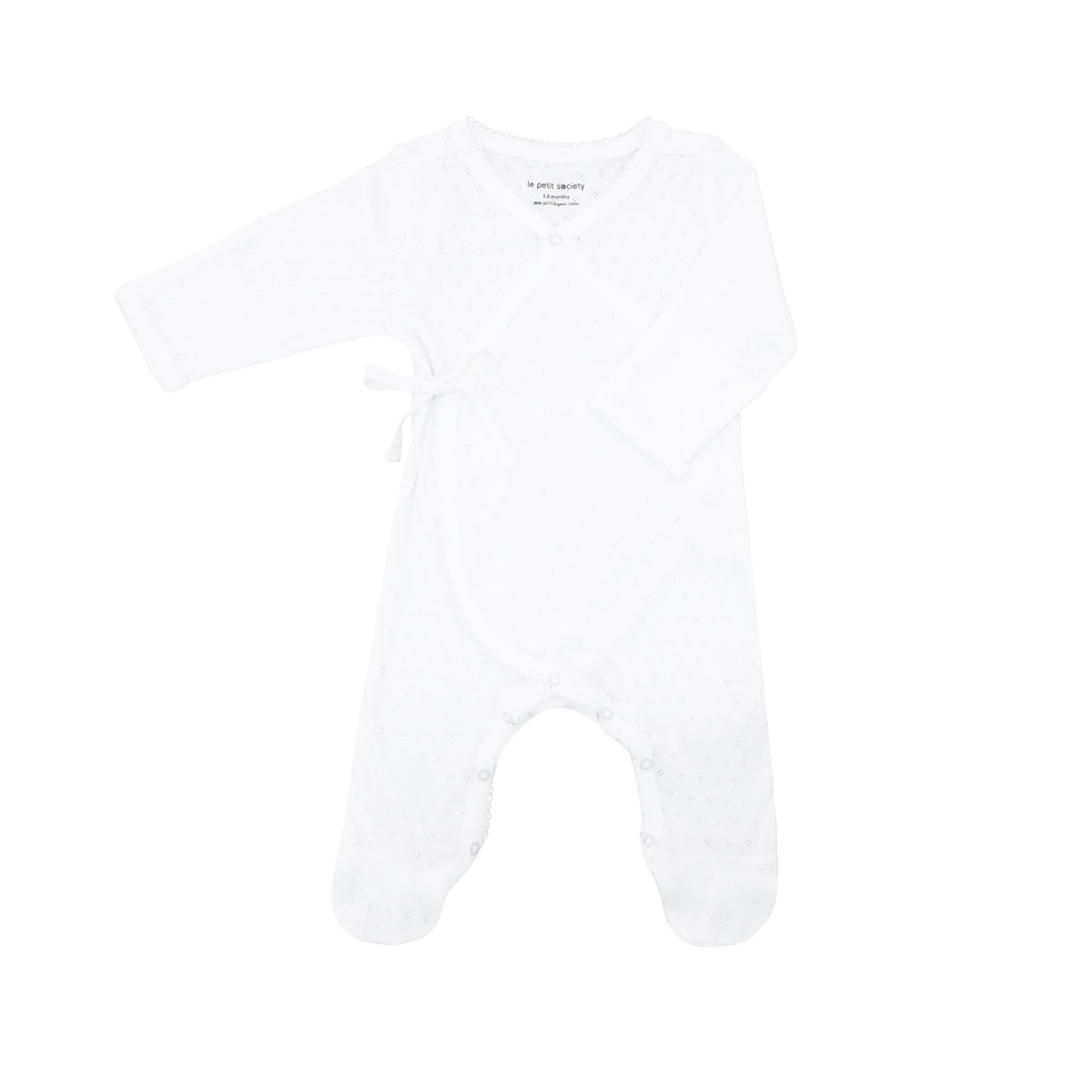 Organic Baby Long Sleeve Kimono Sleepsuit in White by Le Petit Society — image 11