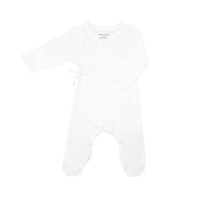 Organic Baby Long Sleeve Kimono Sleepsuit in White by Le Petit Society — image 11