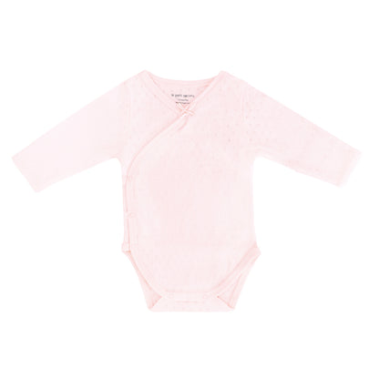 Baby Organic Long Sleeve Kimono Romper in Pink by Le Petit Society — image 2
