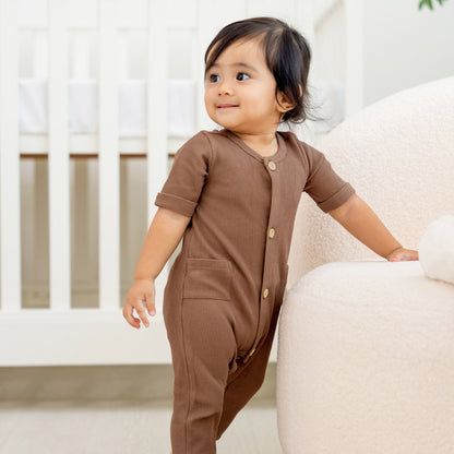 Baby Playsuit in Brown Waffle Jersey by Le Petit Society — image 3