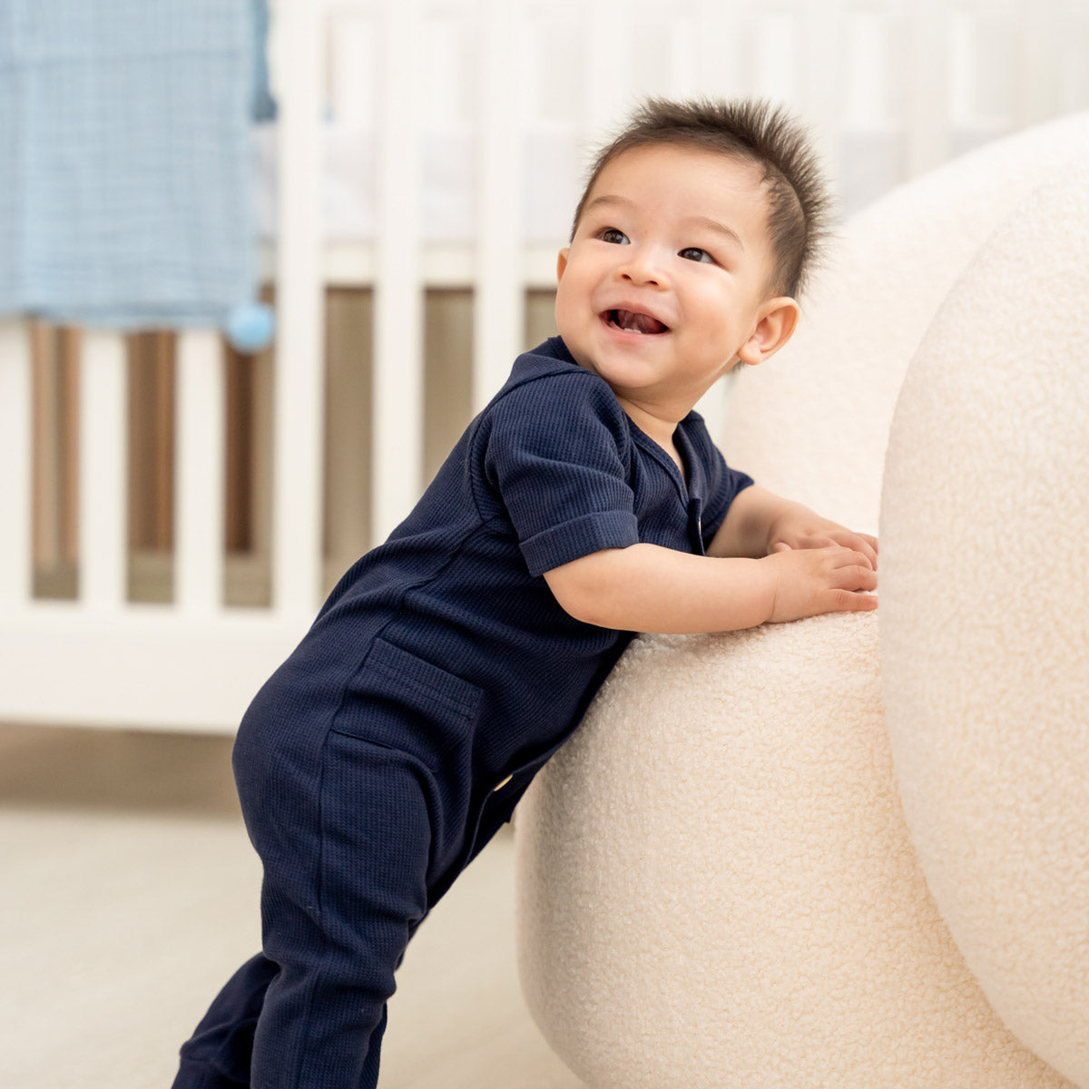 Baby Playsuit in Navy Waffle Jersey by Le Petit Society — image 5
