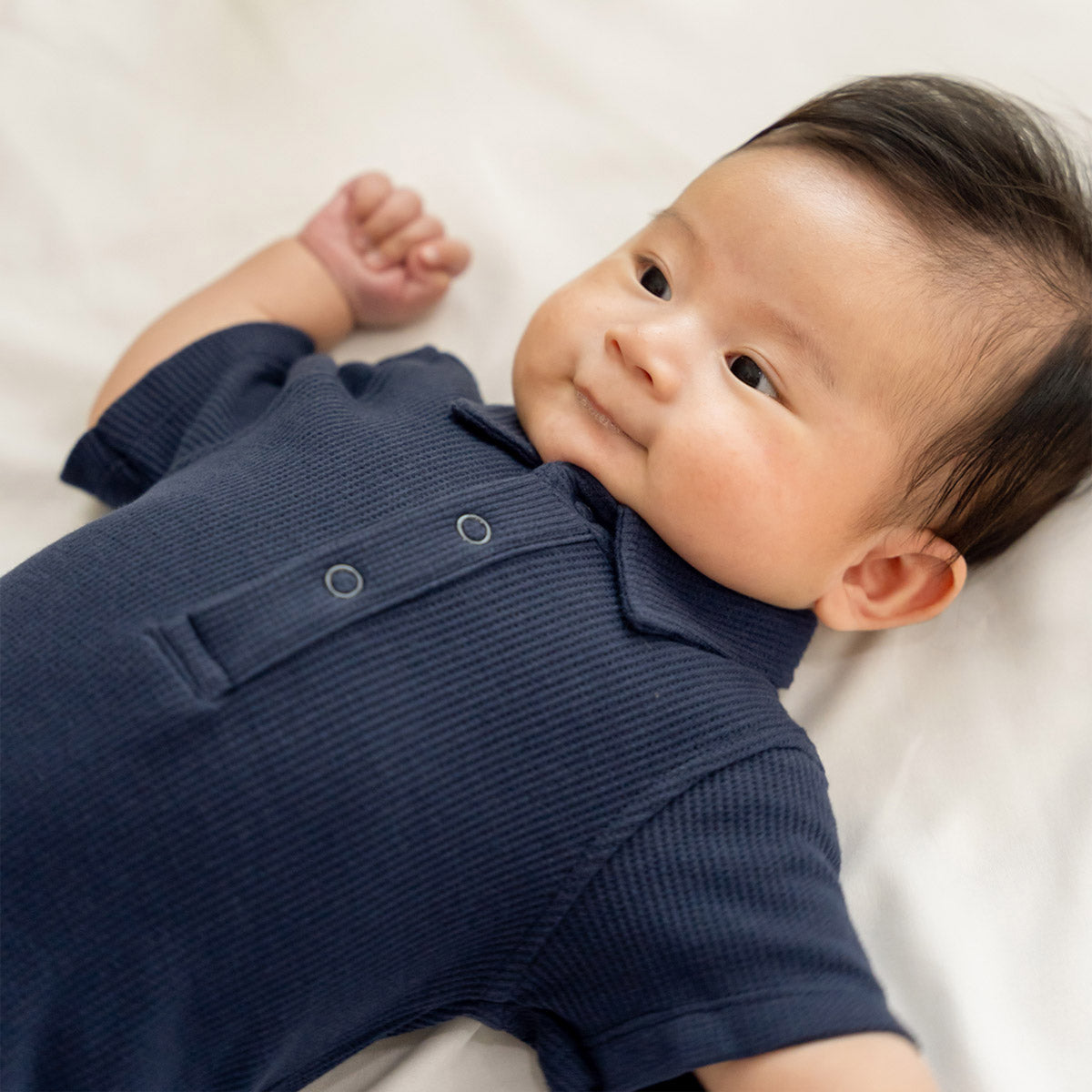 Baby Polo Romper in Navy Waffle Jersey by Le Petit Society — image 3