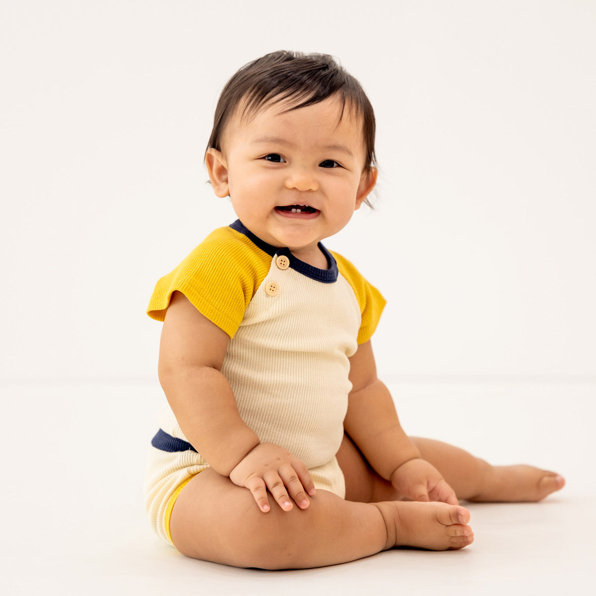 Baby Raglan Tee in Cream Waffle Jersey by Le Petit Society — image 2