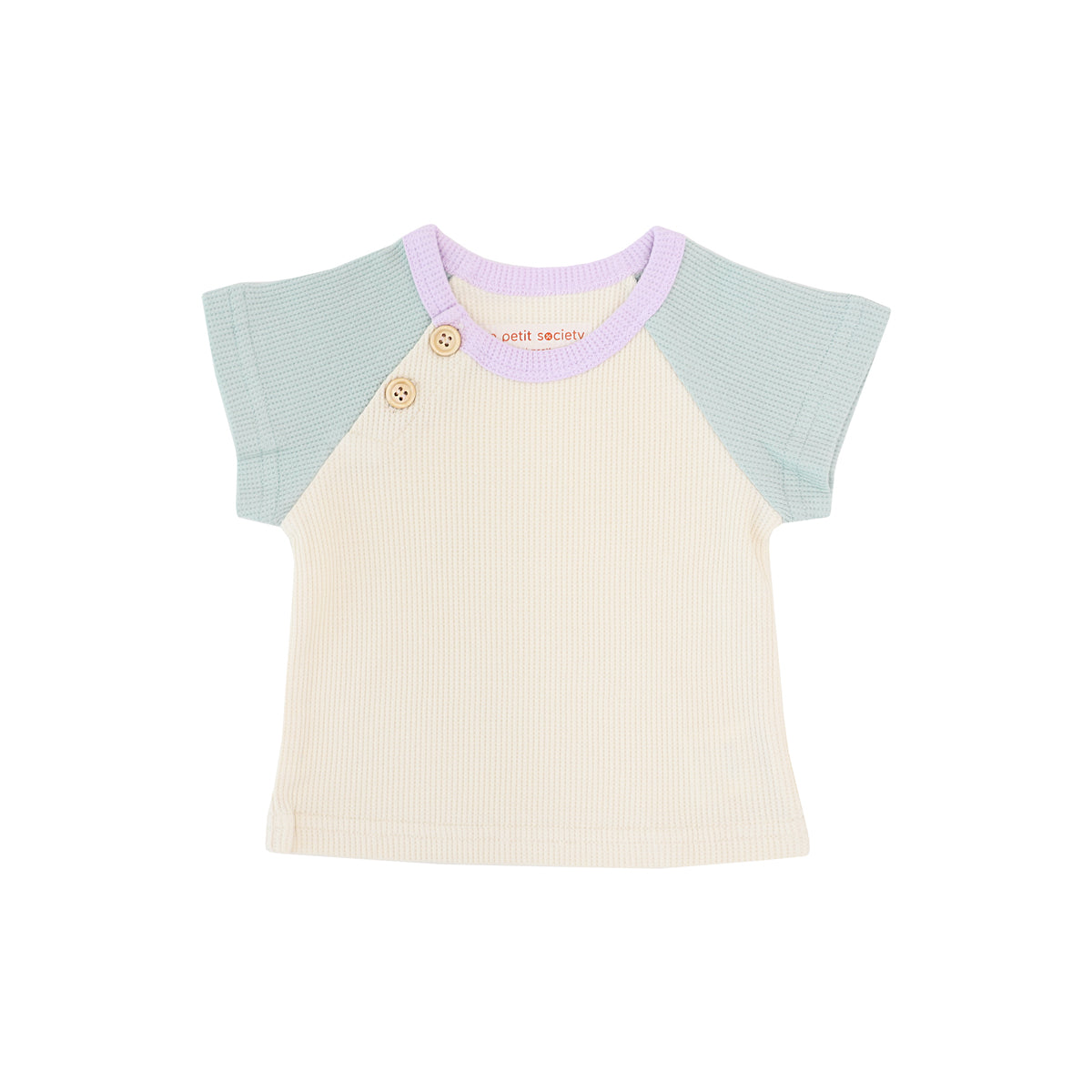 Baby Raglan Tee in Sage and Cream Waffle Jersey by Le Petit Society — image 3