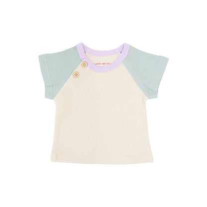 Baby Raglan Tee in Sage and Cream Waffle Jersey by Le Petit Society — image 6