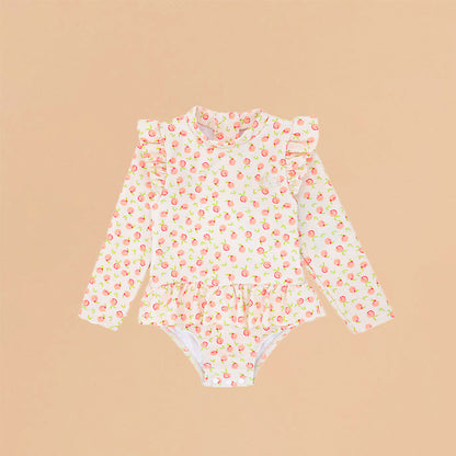 Baby Ruffle Swimsuit in Peach Print by Le Petit Society — image 6