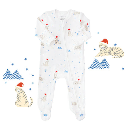 Baby Bamboo Sleepsuit in Snow Tiger Print by Le Petit Society — image 13