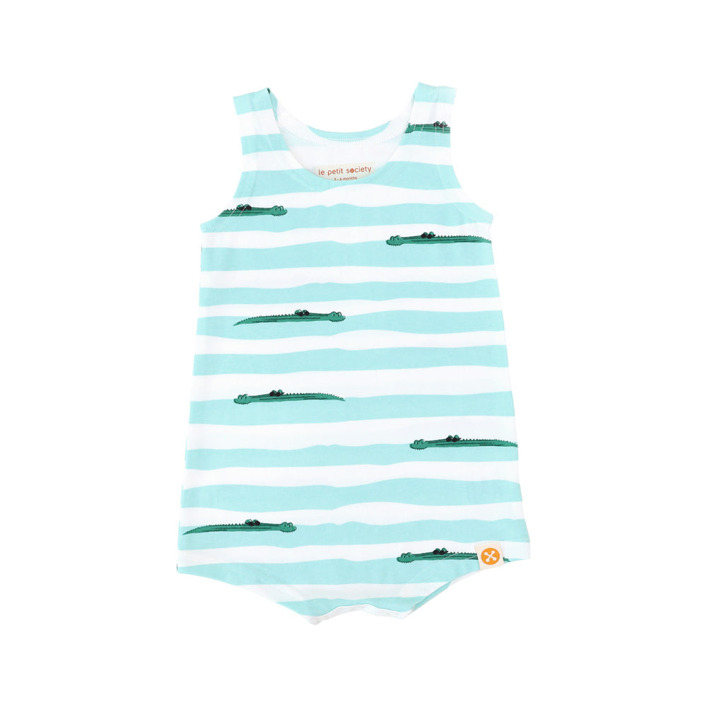 Made For Play - Baby Sleeveless Romper in Crocodile Print by Le Petit Society — image 4