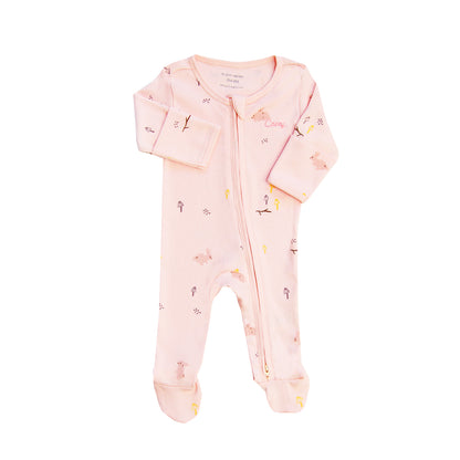 Baby Organic Zip Sleepsuit with Foldable Mittens & Footies in Pink Rabbit by Le Petit Society — image 14