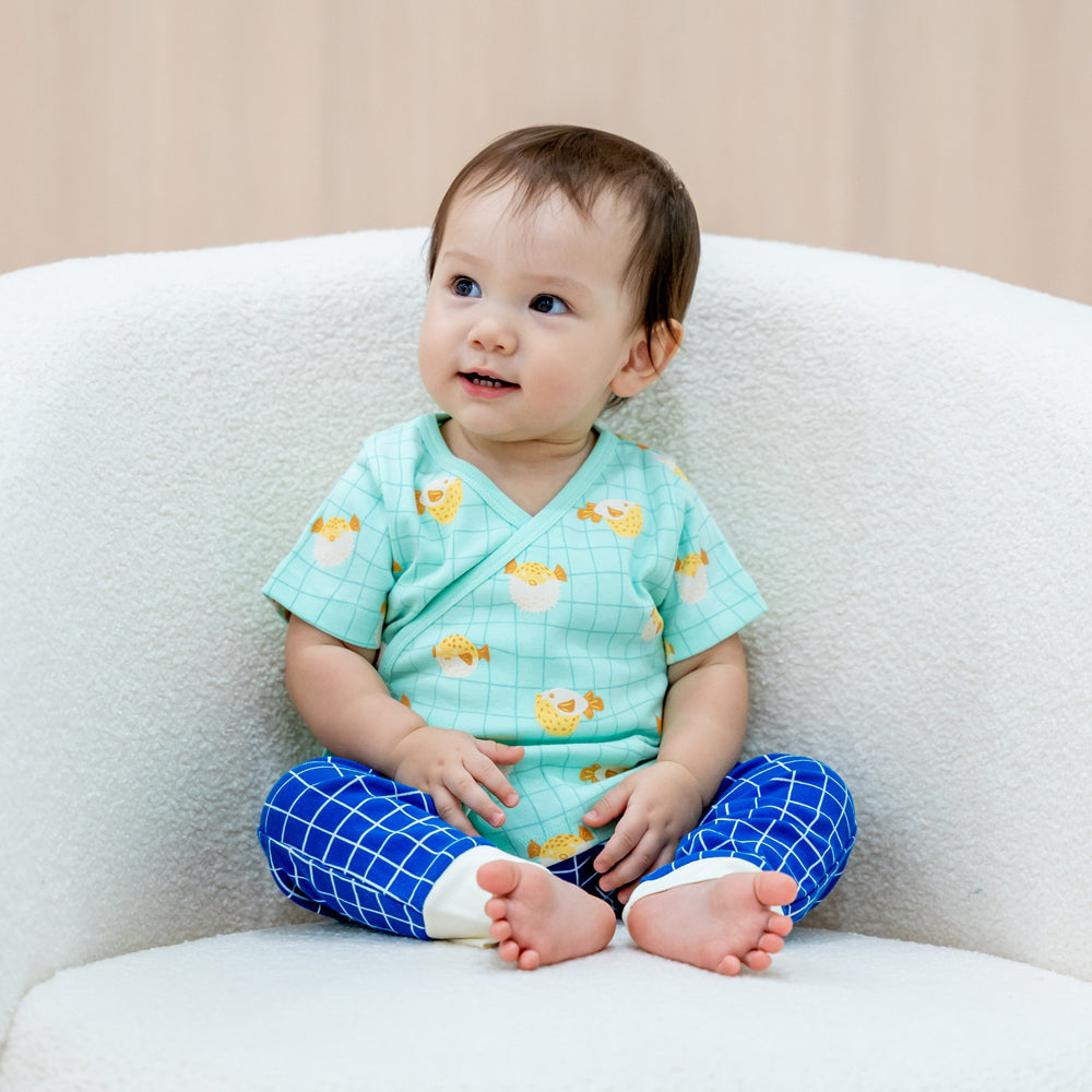 Baby Organic Short Sleeves Kimono Top in Puffer Fish Print by Le Petit Society — image 8