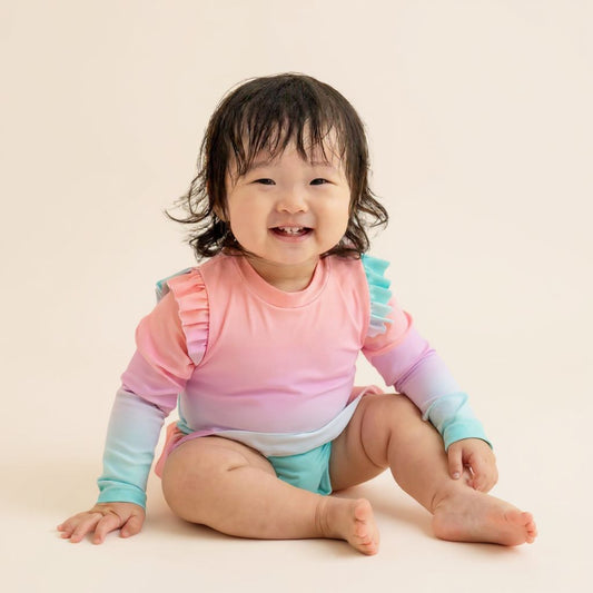 Baby Ruffle Swimsuit in Pastel Gradient by Le Petit Society