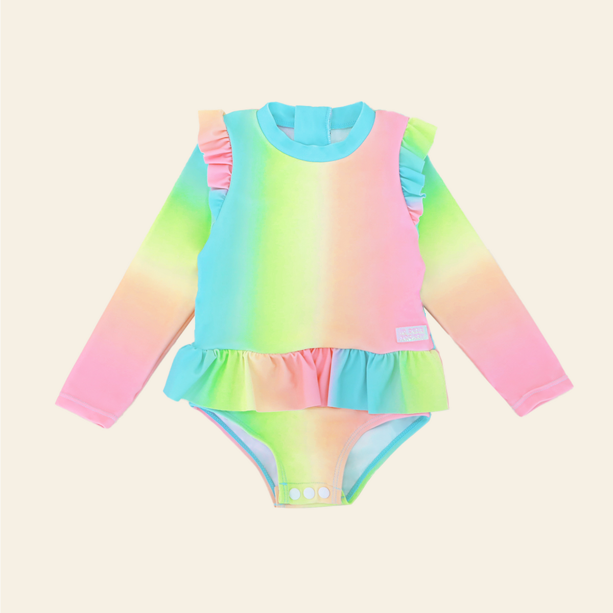 Baby Ruffle Swimsuit in Rainbow Gradient by Le Petit Society — image 2