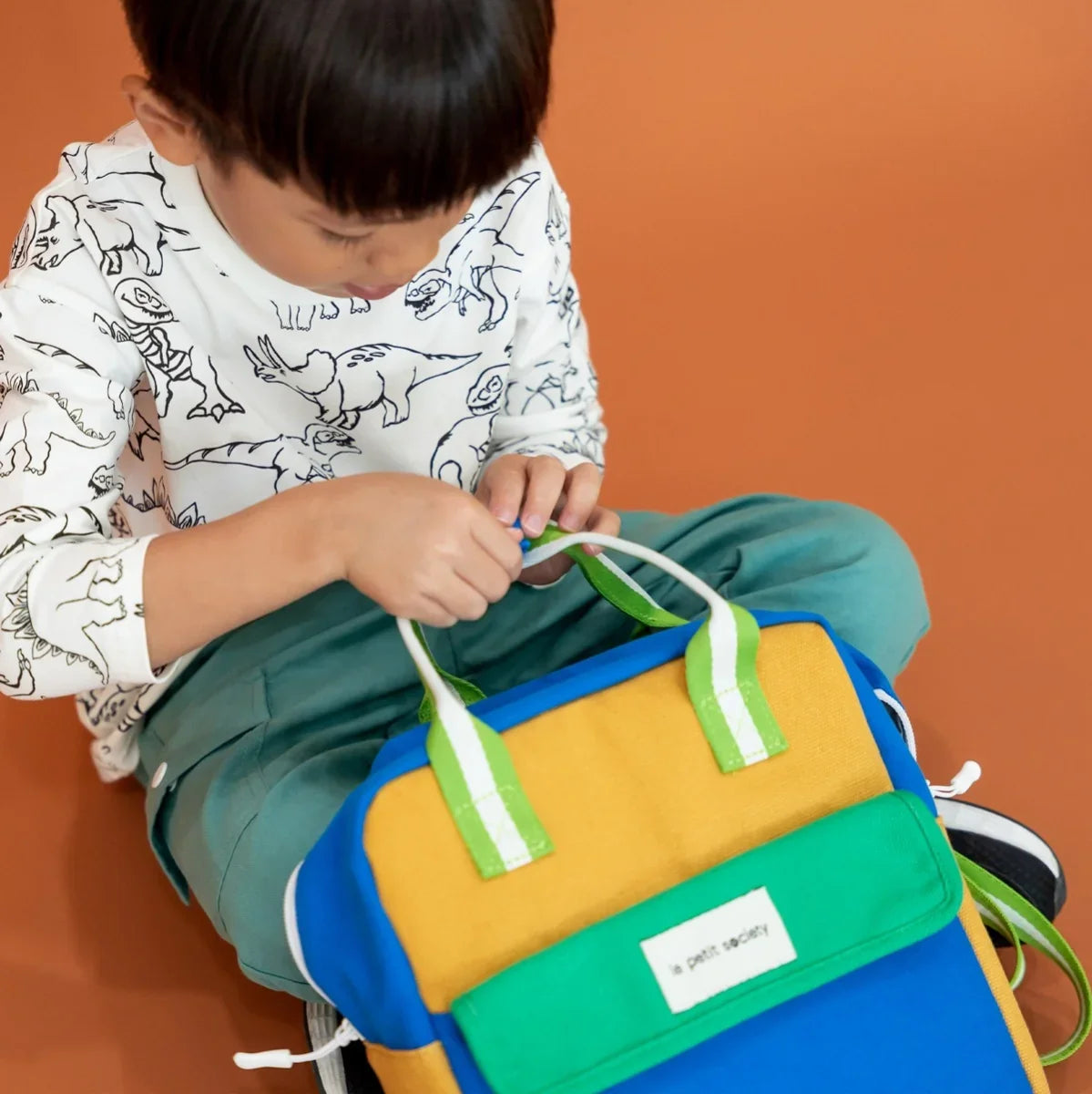 Kids Insulated Backpack in Colour Block - Blue/Green (Personalisable)
