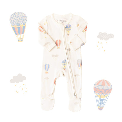 Baby Organic Zip Sleepsuit with Foldable Mittens & Footies in Hot Air Balloon Print by Le Petit Society — image 13