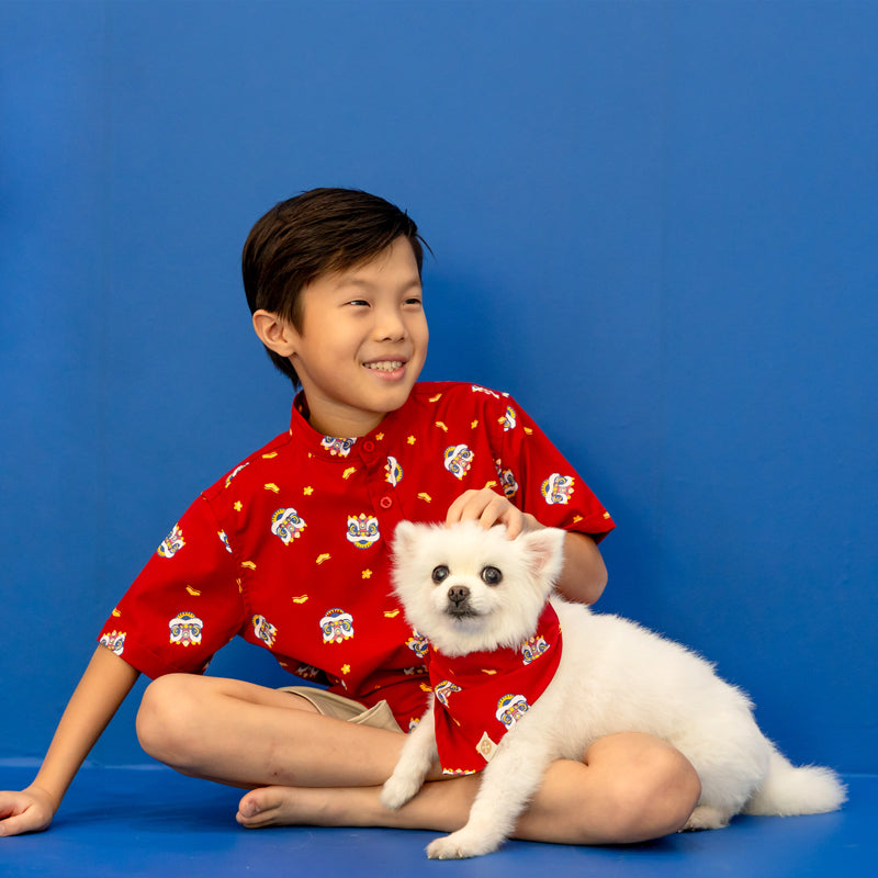 Lion Dance Series - Pet Bandana in Red (Personalisable) by Le Petit Society — image 2