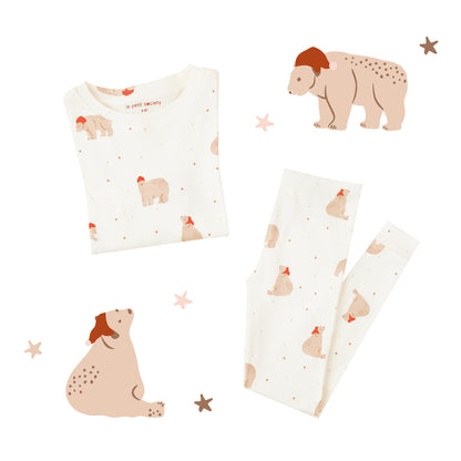 Kids Long Sleeve Organic Pyjamas Set in Christmas Bear Print (Personalisable) by Le Petit Society — image 2