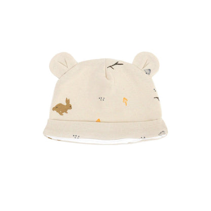 Baby Organic Bear Hat in Beige Rabbit Print by Le Petit Society