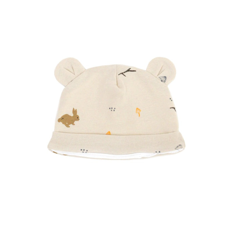 Baby Organic Bear Hat in Beige Rabbit Print by Le Petit Society — image 3