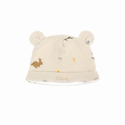 Baby Organic Bear Hat in Beige Rabbit Print by Le Petit Society — image 2