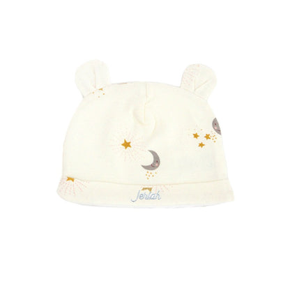 Baby Organic Bear Hat in Moon & Stars Print by Le Petit Society — image 2