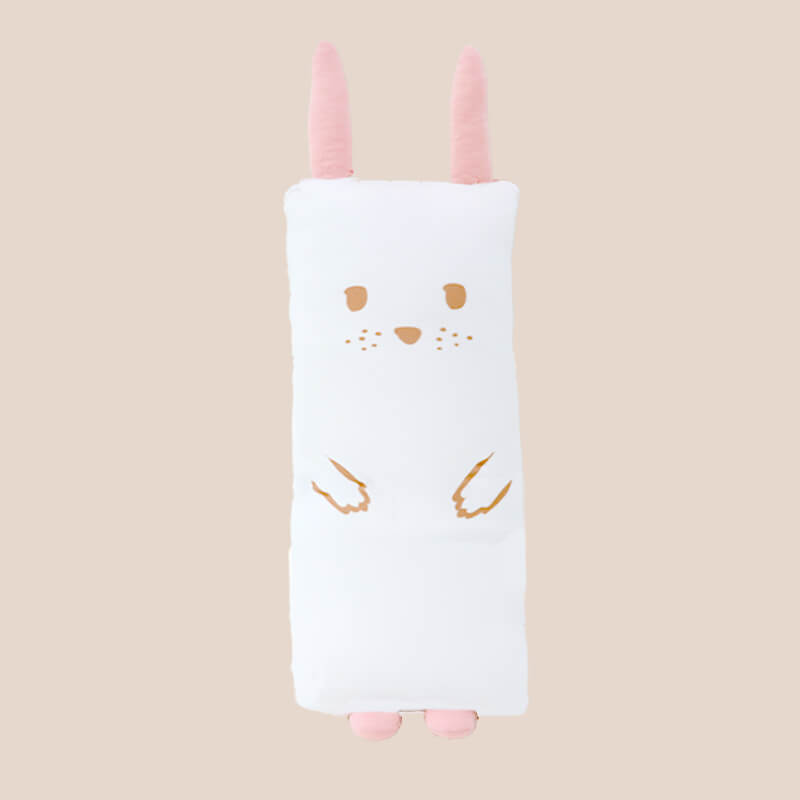 A kids' bamboo pillow with a pink bunny design in medium by Le Petit Society.