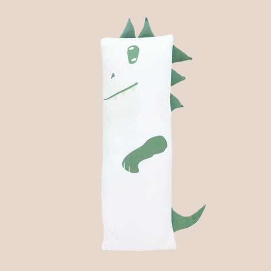 A kids' bamboo pillow with a green dinosaur design in large by Le Petit Society.