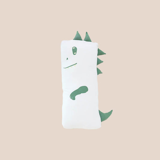 A kids' bamboo pillow with a green dinosaur design in mini by Le Petit Society.
