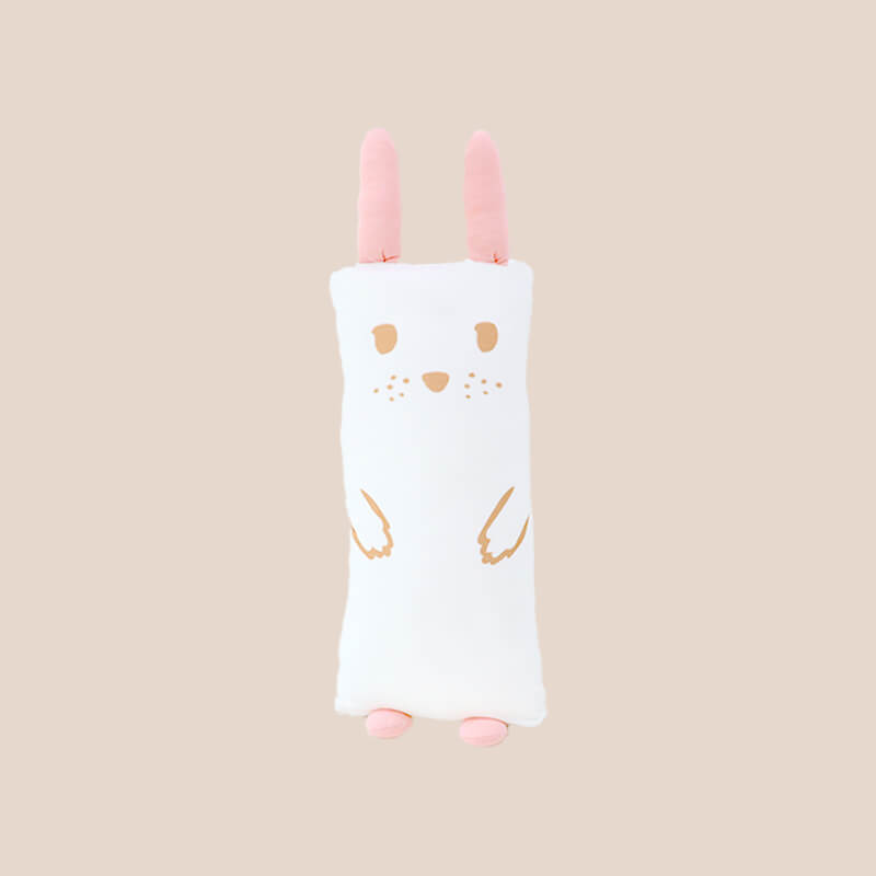 A mini bamboo pillow in a pink rabbit design for kids by Le Petit Society.