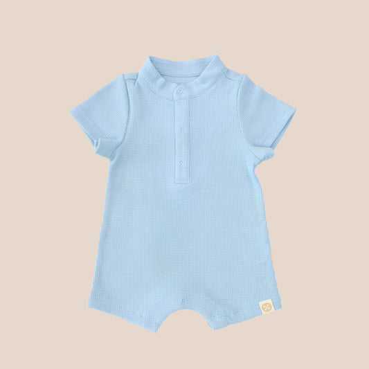 Baby Boy Rib Knit Romper in Blue by Le Petit Society
