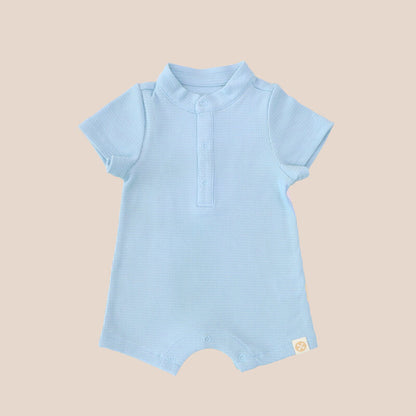 Baby Boy Rib Knit Romper in Blue by Le Petit Society — image 4
