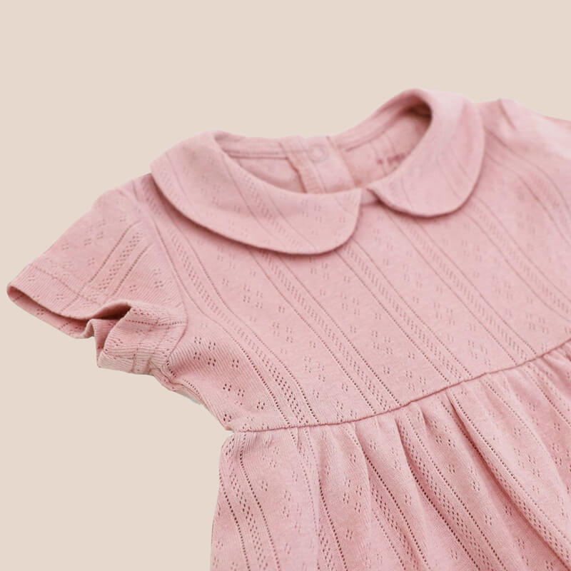 Baby Girl Dress in Plum Pointelle Cotton by Le Petit Society — image 10