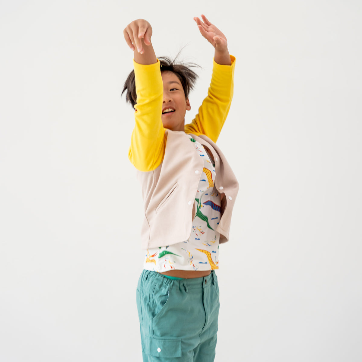 Made for Play - Biker Cardigan with Colourblock in Beige by Le Petit Society — image 7