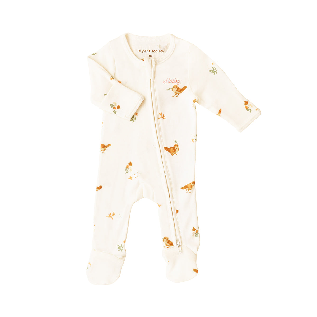 Baby Organic Zip Sleepsuit in Bird Print (Personalisable) by Le Petit Society — image 2
