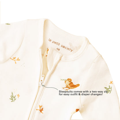 Baby Organic Zip Sleepsuit in Bird Print (Personalisable) by Le Petit Society — image 6