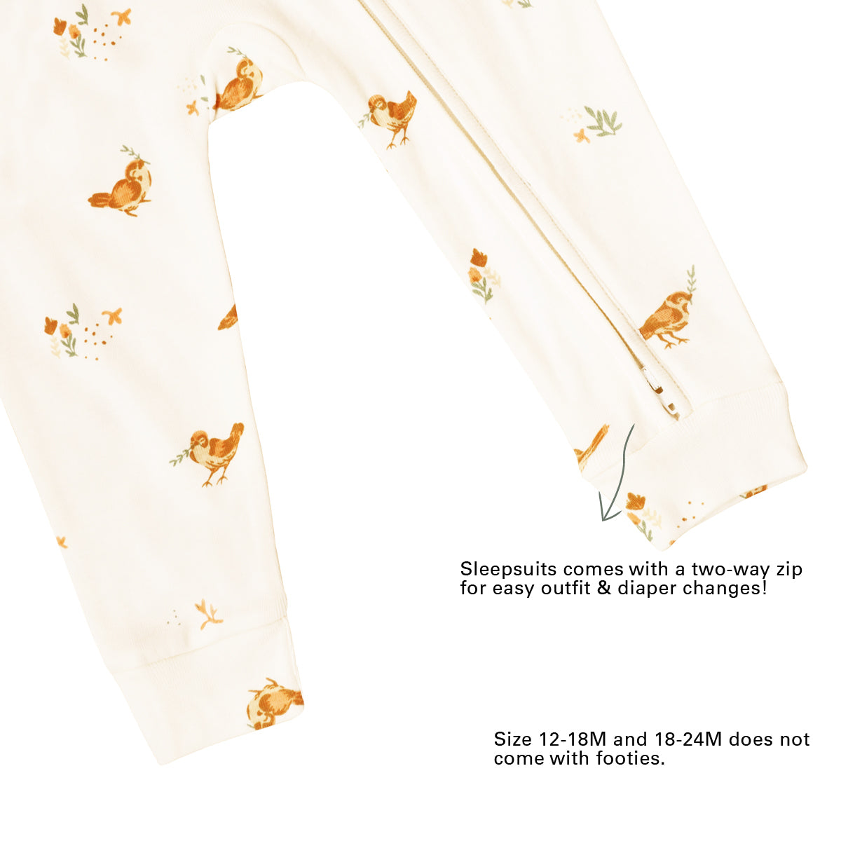 Baby Organic Zip Sleepsuit in Bird Print (Personalisable) by Le Petit Society — image 8
