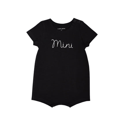 Family Tees - Mini Baby Short Sleeves Romper in Black by Le Petit Society