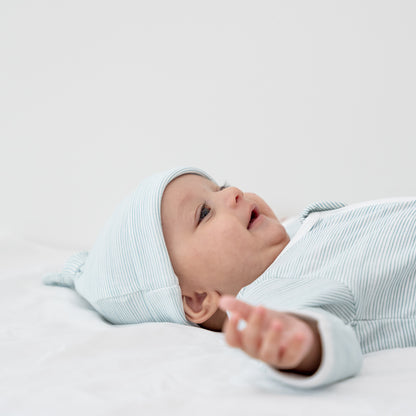 Baby Organic Knotted Hat in Blue Stripes by Le Petit Society — image 5